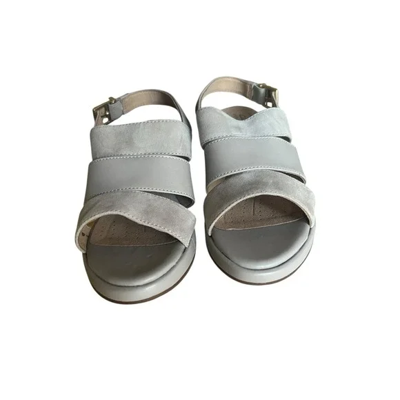 Clarks Un Plaza Go Combi Stone‎ Leather Wedge Sandal Sz 7 - Picture 6 of 16